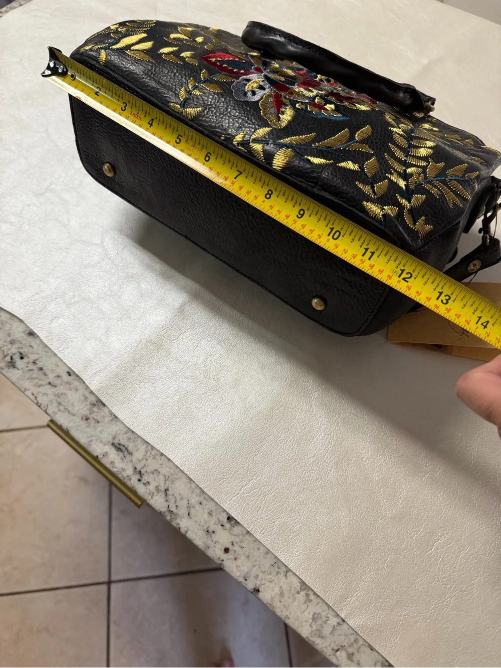 Patricia Nash Black Crossbody with Gold Leaf Embroidery and Multicolor Floral